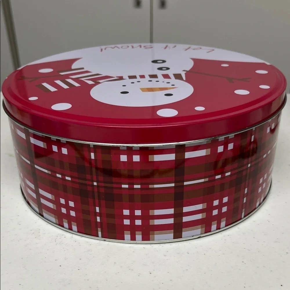 Festive Snowman Tin with Red and White Design